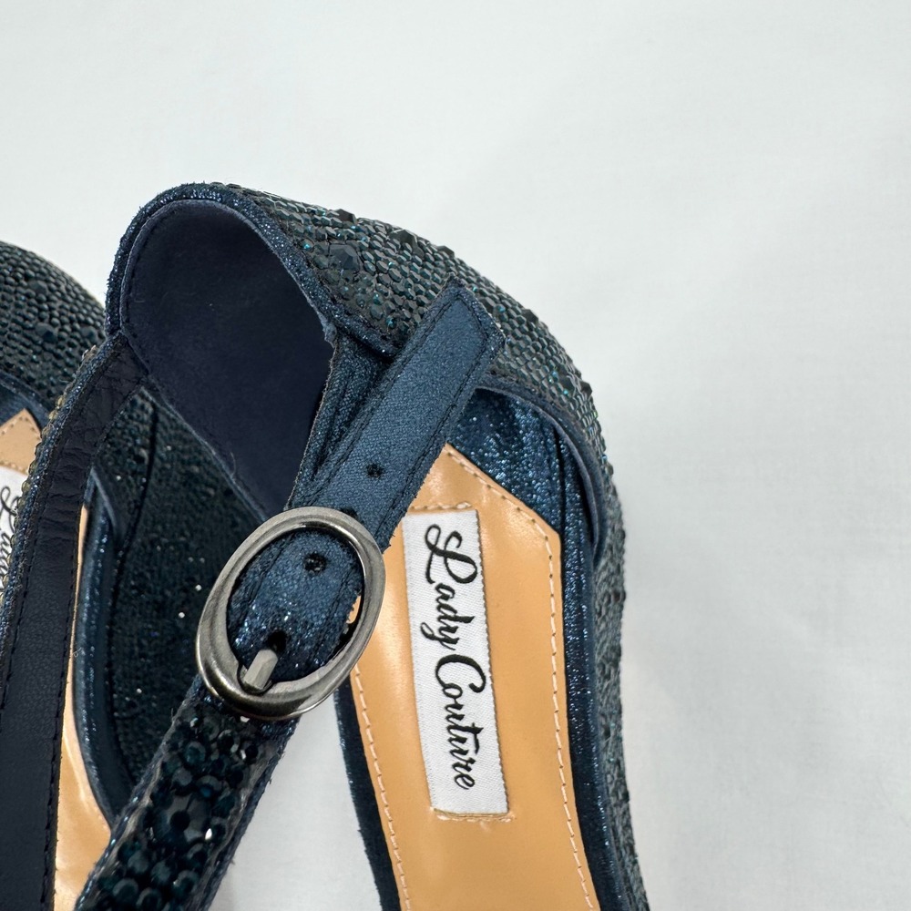 Black Beaded Ankle-Strap Wedge Sandals - Picture 10 of 16